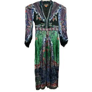 Bhanuni By Jyoti Anthropologie Maxi Dress Sz 0 Boho Floral Beaded Multi Print
